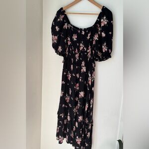 Angie Floral Black and Pink maxi Women's Dress